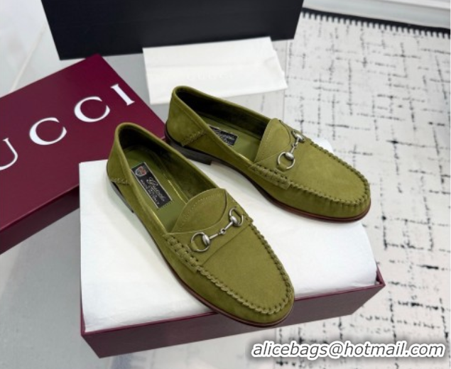 Buy Luxury Gucci Gigi Loafers in Suede with Horsebit Green 2025 832633
