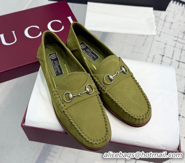 Buy Luxury Gucci Gigi Loafers in Suede with Horsebit Green 2025 832633