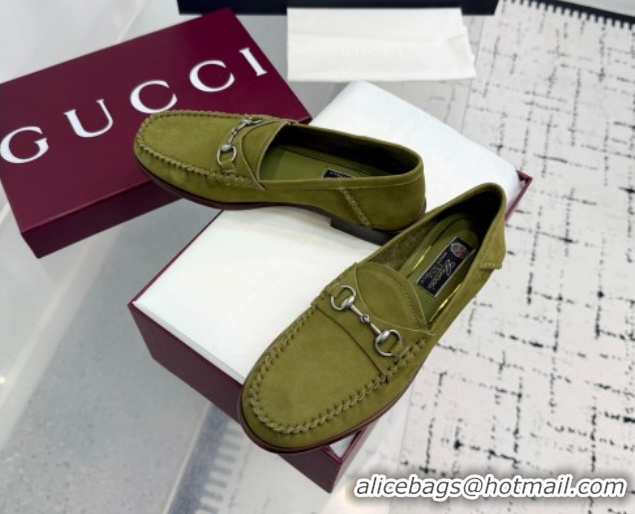Buy Luxury Gucci Gigi Loafers in Suede with Horsebit Green 2025 832633