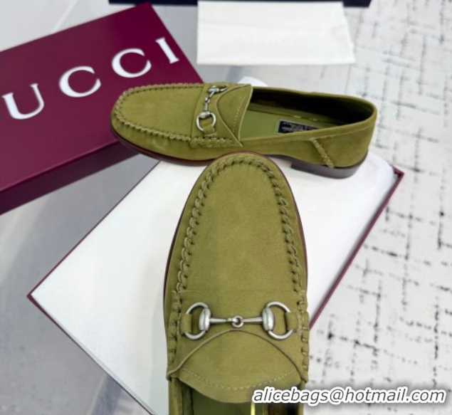 Buy Luxury Gucci Gigi Loafers in Suede with Horsebit Green 2025 832633
