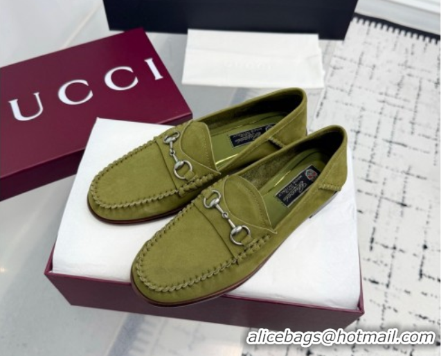 Buy Luxury Gucci Gigi Loafers in Suede with Horsebit Green 2025 832633