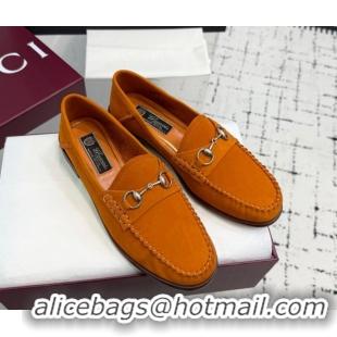 Good Quality Gucci Gigi Loafers in Suede with Horsebit Dark Orange 2025 832633