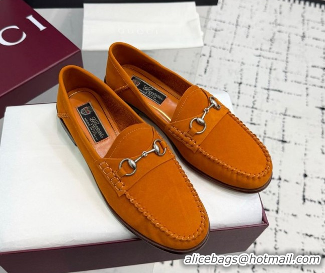 Good Quality Gucci Gigi Loafers in Suede with Horsebit Dark Orange 2025 832633