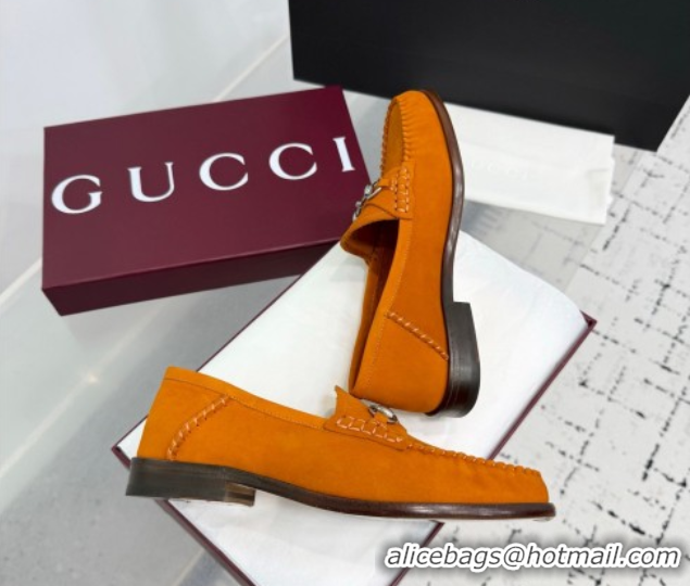 Good Quality Gucci Gigi Loafers in Suede with Horsebit Dark Orange 2025 832633