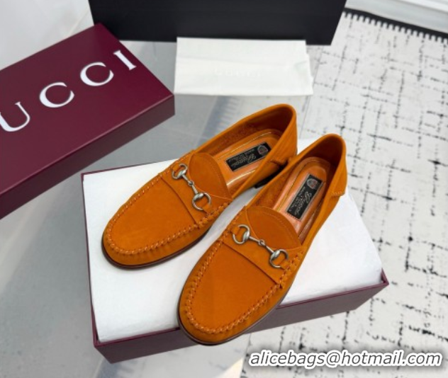 Good Quality Gucci Gigi Loafers in Suede with Horsebit Dark Orange 2025 832633
