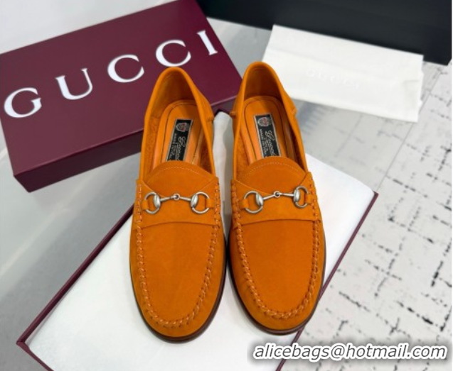 Good Quality Gucci Gigi Loafers in Suede with Horsebit Dark Orange 2025 832633