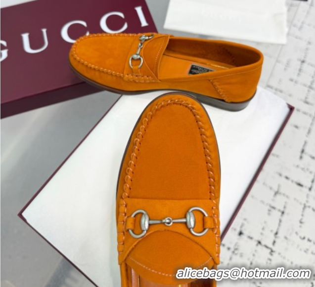 Good Quality Gucci Gigi Loafers in Suede with Horsebit Dark Orange 2025 832633