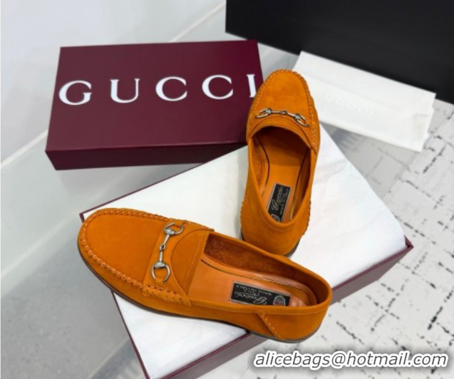 Good Quality Gucci Gigi Loafers in Suede with Horsebit Dark Orange 2025 832633