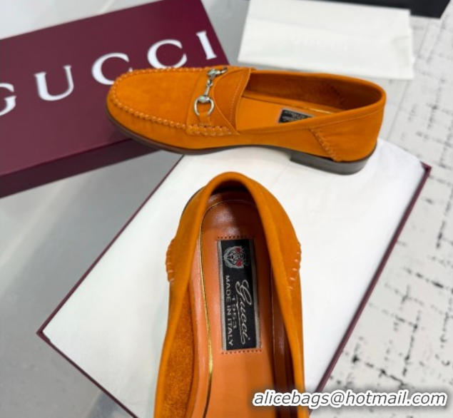 Good Quality Gucci Gigi Loafers in Suede with Horsebit Dark Orange 2025 832633