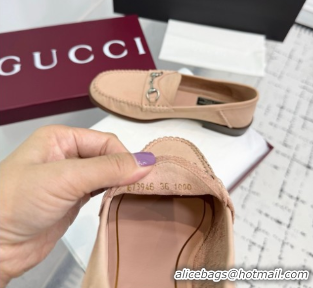 Pretty Style Gucci Gigi Loafers in Suede with Horsebit Nude Pink 2025 832633