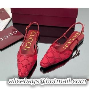 Luxury Gucci GG Mesh and Patent Leather Slingback Flats Red 2025 840728
