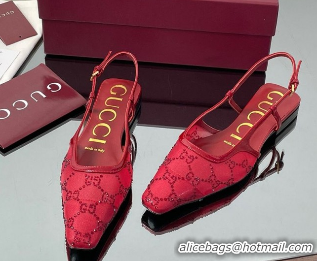 Luxury Gucci GG Mesh and Patent Leather Slingback Flats Red 2025 840728