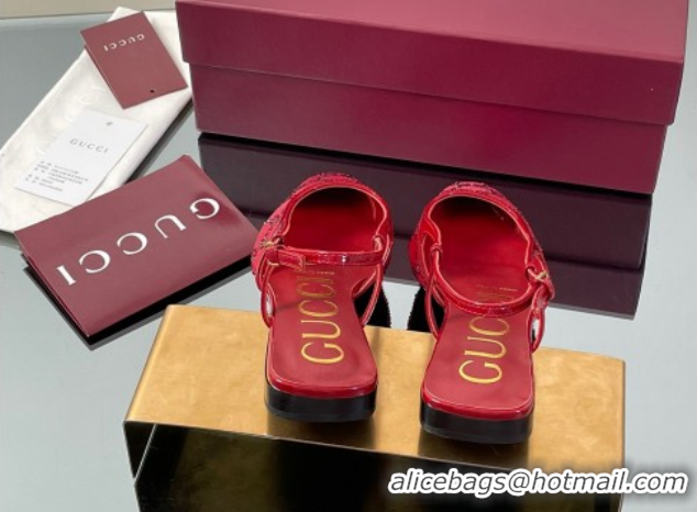 Luxury Gucci GG Mesh and Patent Leather Slingback Flats Red 2025 840728