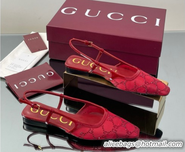 Luxury Gucci GG Mesh and Patent Leather Slingback Flats Red 2025 840728