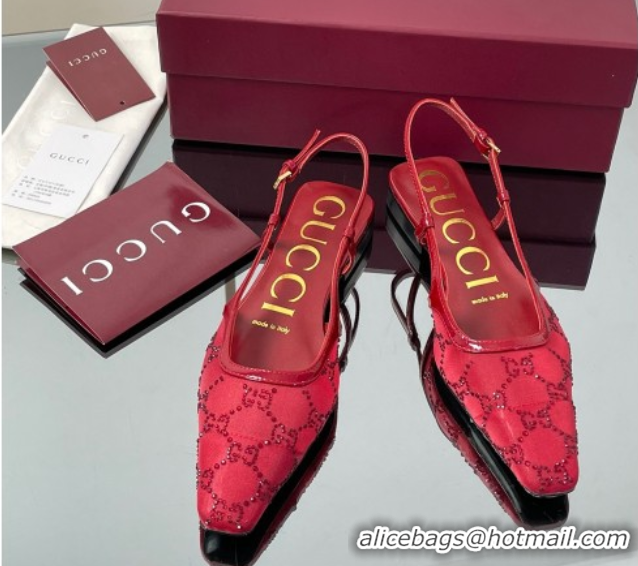 Luxury Gucci GG Mesh and Patent Leather Slingback Flats Red 2025 840728