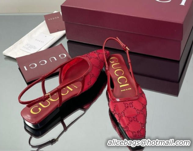 Luxury Gucci GG Mesh and Patent Leather Slingback Flats Red 2025 840728