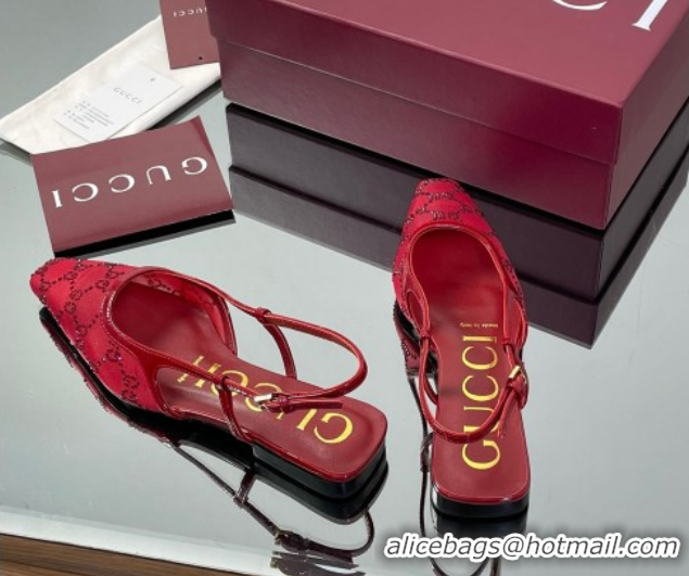 Luxury Gucci GG Mesh and Patent Leather Slingback Flats Red 2025 840728