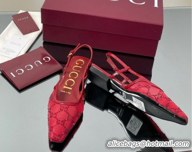 Luxury Gucci GG Mesh and Patent Leather Slingback Flats Red 2025 840728