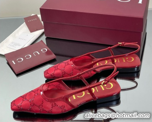 Luxury Gucci GG Mesh and Patent Leather Slingback Flats Red 2025 840728