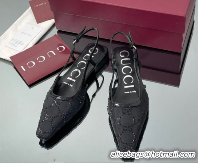 Modern Gucci GG Mesh and Patent Leather Slingback Flats Black 2025 840728