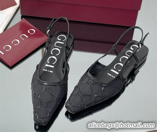 Modern Gucci GG Mesh and Patent Leather Slingback Flats Black 2025 840728