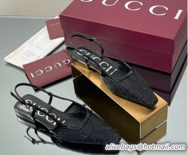 Modern Gucci GG Mesh and Patent Leather Slingback Flats Black 2025 840728