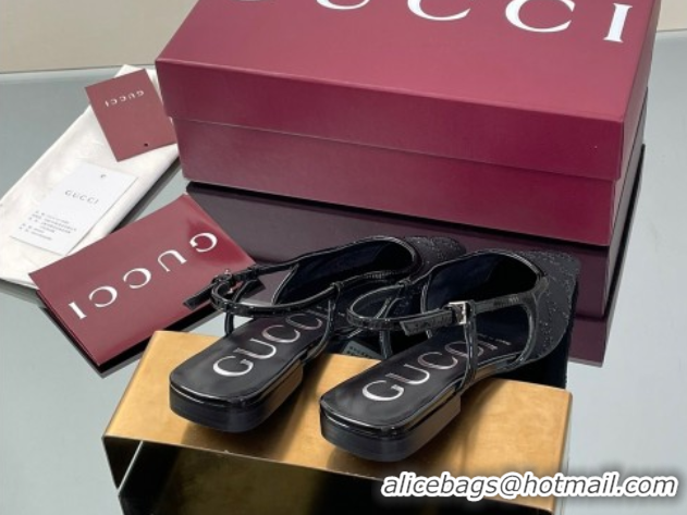 Modern Gucci GG Mesh and Patent Leather Slingback Flats Black 2025 840728