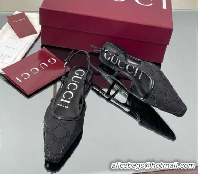 Modern Gucci GG Mesh and Patent Leather Slingback Flats Black 2025 840728