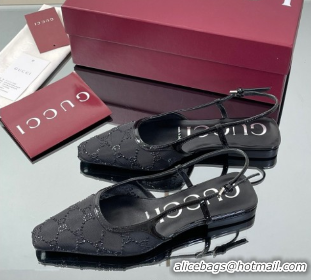 Modern Gucci GG Mesh and Patent Leather Slingback Flats Black 2025 840728