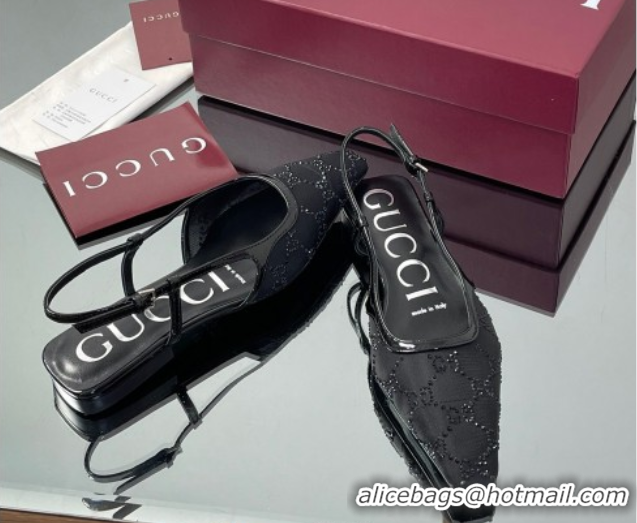 Modern Gucci GG Mesh and Patent Leather Slingback Flats Black 2025 840728