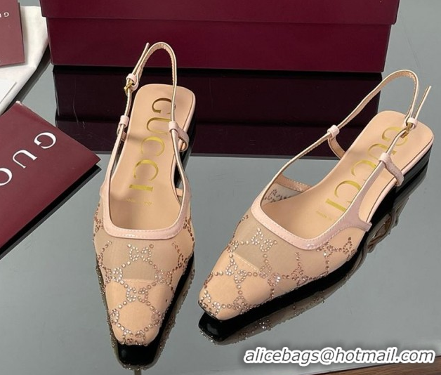 Good Product Gucci GG Mesh and Patent Leather Slingback Flats Nude 2025 840728