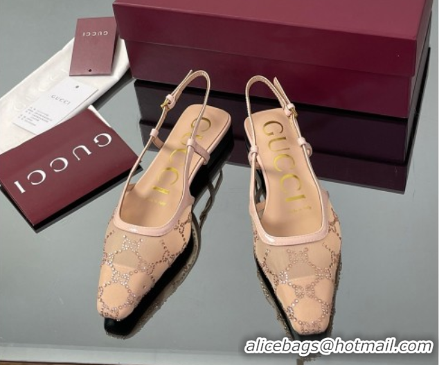 Good Product Gucci GG Mesh and Patent Leather Slingback Flats Nude 2025 840728