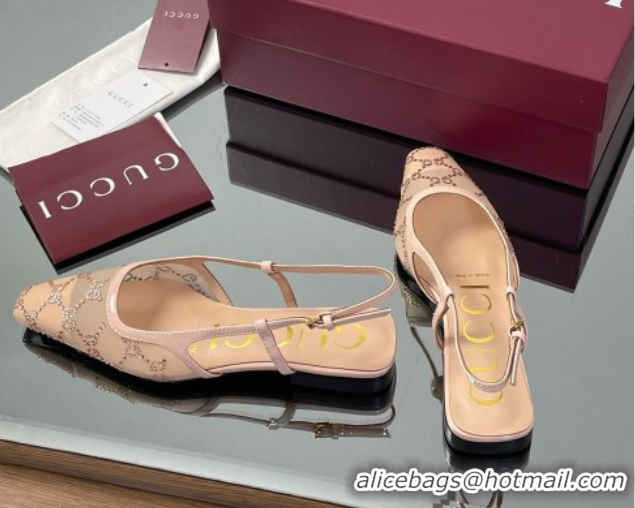 Good Product Gucci GG Mesh and Patent Leather Slingback Flats Nude 2025 840728