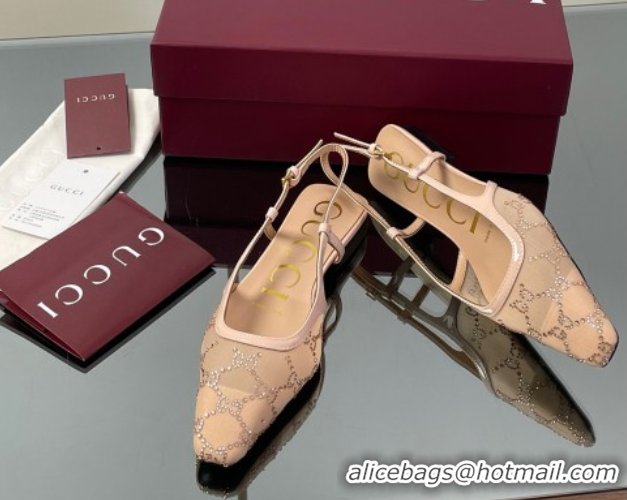 Good Product Gucci GG Mesh and Patent Leather Slingback Flats Nude 2025 840728