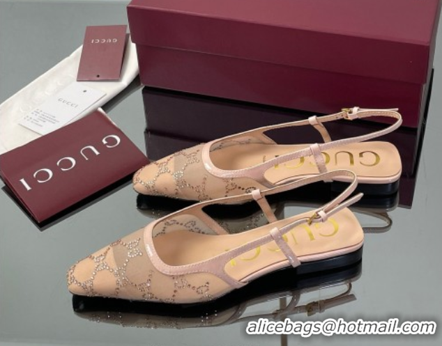 Good Product Gucci GG Mesh and Patent Leather Slingback Flats Nude 2025 840728
