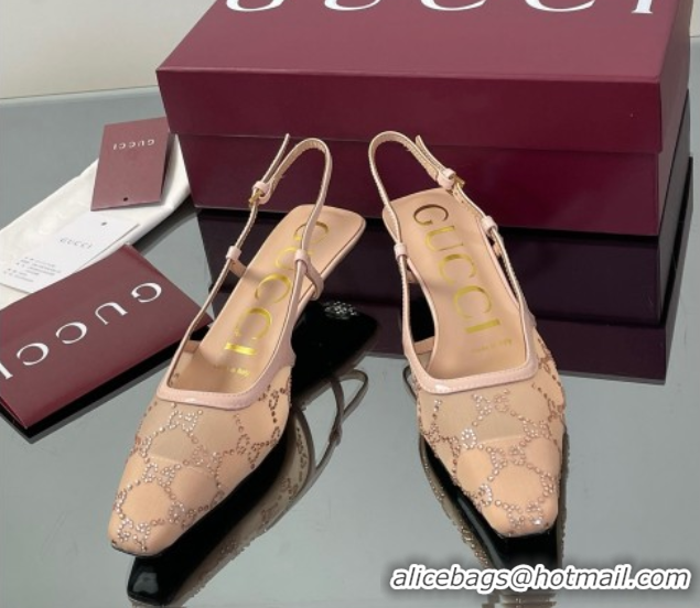 Purchase Gucci GG Mesh and Patent Leather Slingback Pumps 3.5cm Nude 2025 840728