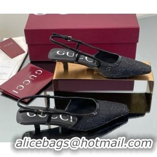 Shop Cheap Gucci GG Mesh and Patent Leather Slingback Pumps 3.5cm Black 840728