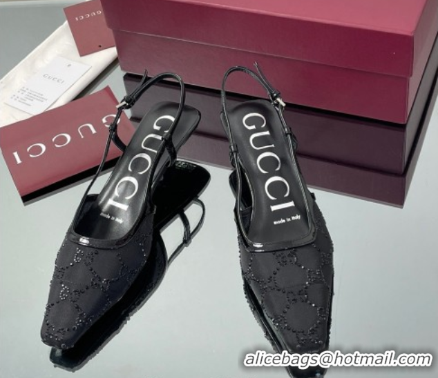 Shop Cheap Gucci GG Mesh and Patent Leather Slingback Pumps 3.5cm Black 840728