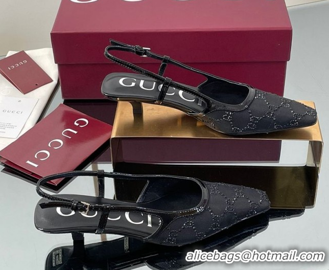 Shop Cheap Gucci GG Mesh and Patent Leather Slingback Pumps 3.5cm Black 840728