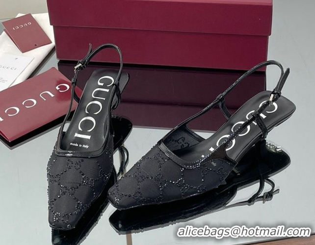 Shop Cheap Gucci GG Mesh and Patent Leather Slingback Pumps 3.5cm Black 840728