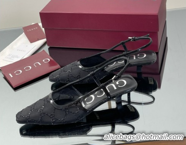 Shop Cheap Gucci GG Mesh and Patent Leather Slingback Pumps 3.5cm Black 840728