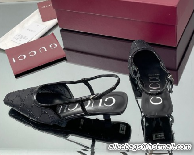 Shop Cheap Gucci GG Mesh and Patent Leather Slingback Pumps 3.5cm Black 840728