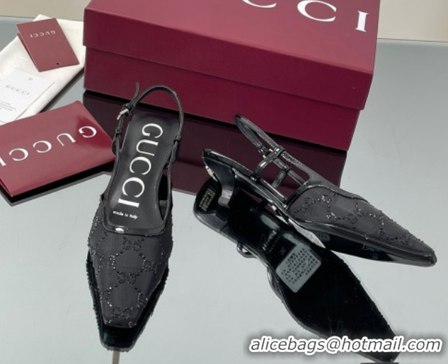 Shop Cheap Gucci GG Mesh and Patent Leather Slingback Pumps 3.5cm Black 840728