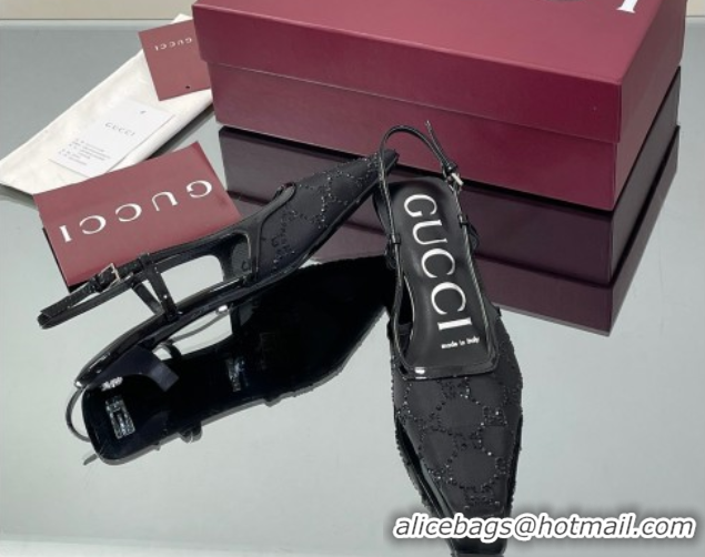 Shop Cheap Gucci GG Mesh and Patent Leather Slingback Pumps 3.5cm Black 840728