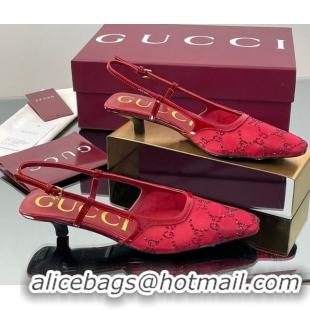 Top Grade Gucci GG Mesh and Patent Leather Slingback Pumps 3.5cm Red 2025 840728