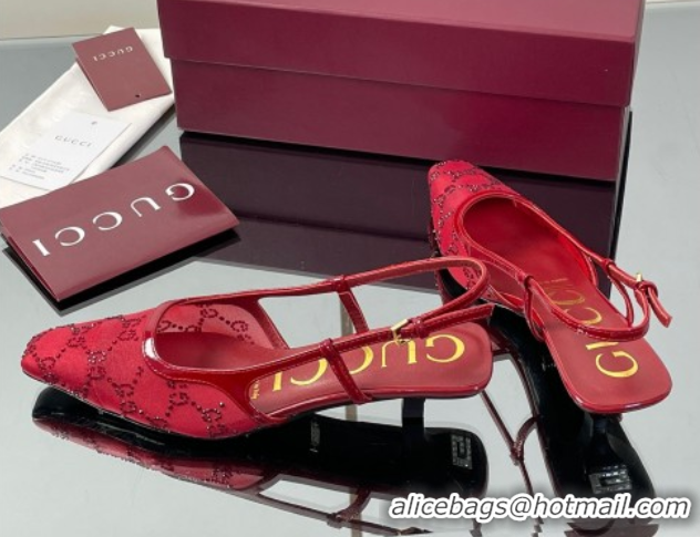 Top Grade Gucci GG Mesh and Patent Leather Slingback Pumps 3.5cm Red 2025 840728