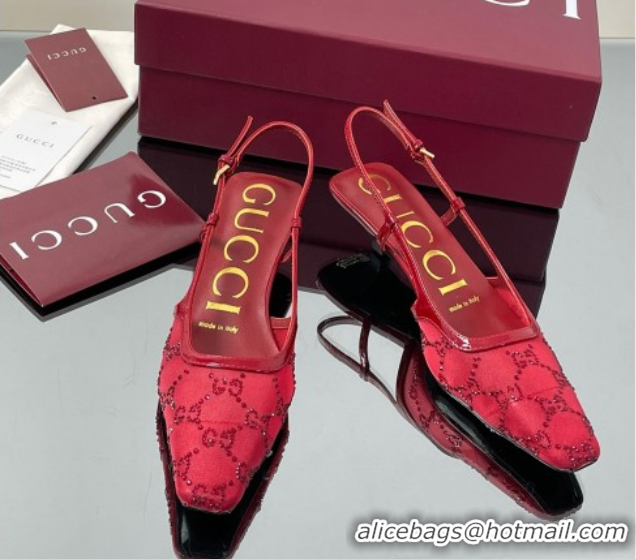 Top Grade Gucci GG Mesh and Patent Leather Slingback Pumps 3.5cm Red 2025 840728