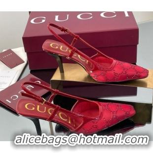 Trendy Design Gucci GG Mesh and Patent Leather Slingback Pumps 7.5cm Red 2025 840728
