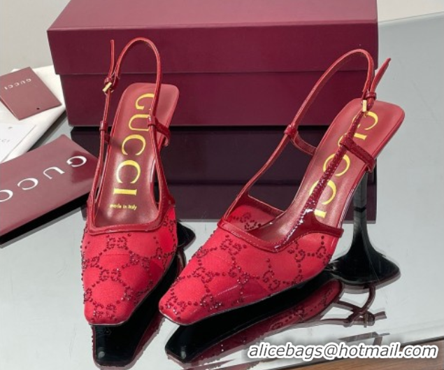 Trendy Design Gucci GG Mesh and Patent Leather Slingback Pumps 7.5cm Red 2025 840728