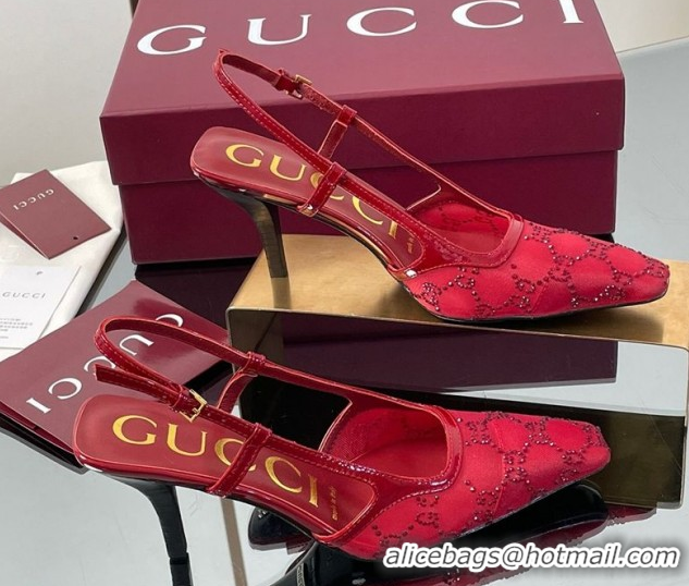 Trendy Design Gucci GG Mesh and Patent Leather Slingback Pumps 7.5cm Red 2025 840728